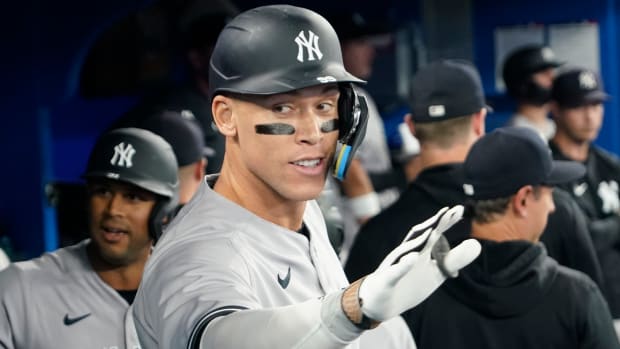 Yankees slugger Aaron Judge in the dugout